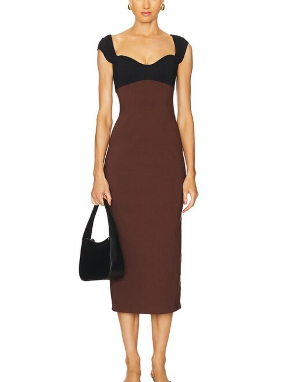 LPA from Revolve Black & cocoa Cap-Sleeve Midi Dress size M new with tags